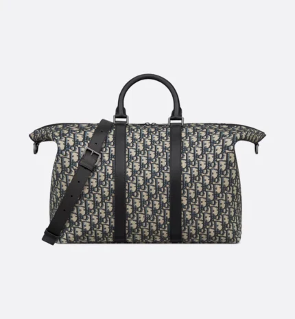 Weekender 40 Beige and Black Dior Oblique Jacquard with Black Grained Calfskin